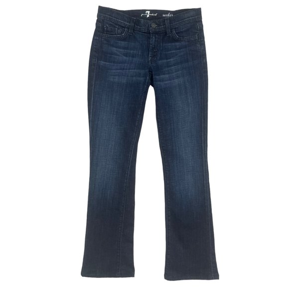 7 For All Mankind Rocker Bootcut Jean Womens Blue Distressed Stretch Denim Sz 27 - Picture 1 of 14